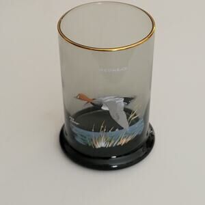 Vintage Ned Smith Redhead Duck Mallard Lowball Rocks Smoke Whiskey Painted Glass